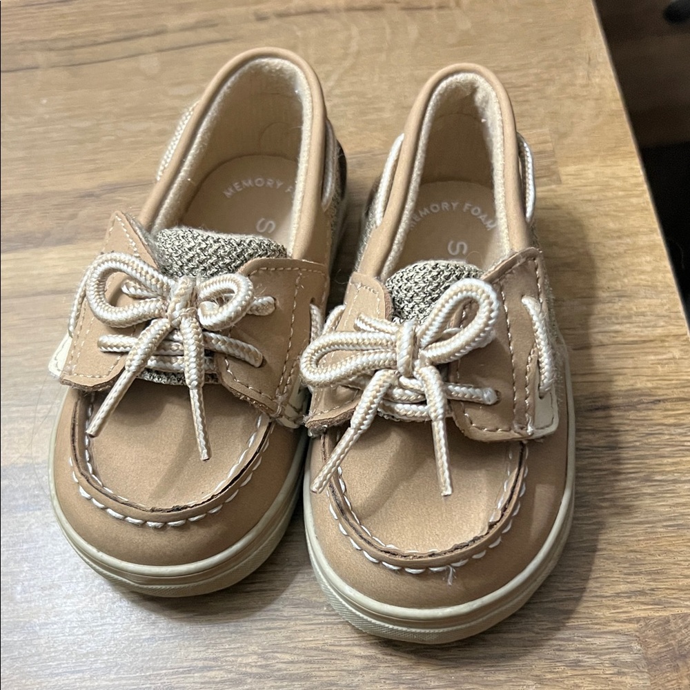 Sperry Kids Tan Moccasins with Knotted Laces